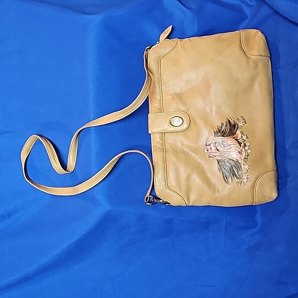 Vintage, New FS Originals Leather Hand Painted Yorkie by Mikki Purse Caramel - Picture 2 of 14